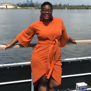 Burnt Orange Tie waist midi dress